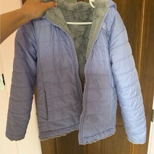 The North Face Kids Lavender Puffer with Gray Lining